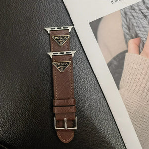 Double Triangle Monogram Label Leather Apple Watch Band - Bestocase