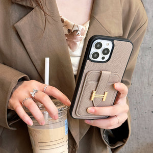 H Card Holder Leather iPhone Case - Bestocase