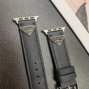 Double Triangle Monogram Label Leather Apple Watch Band - Bestocase