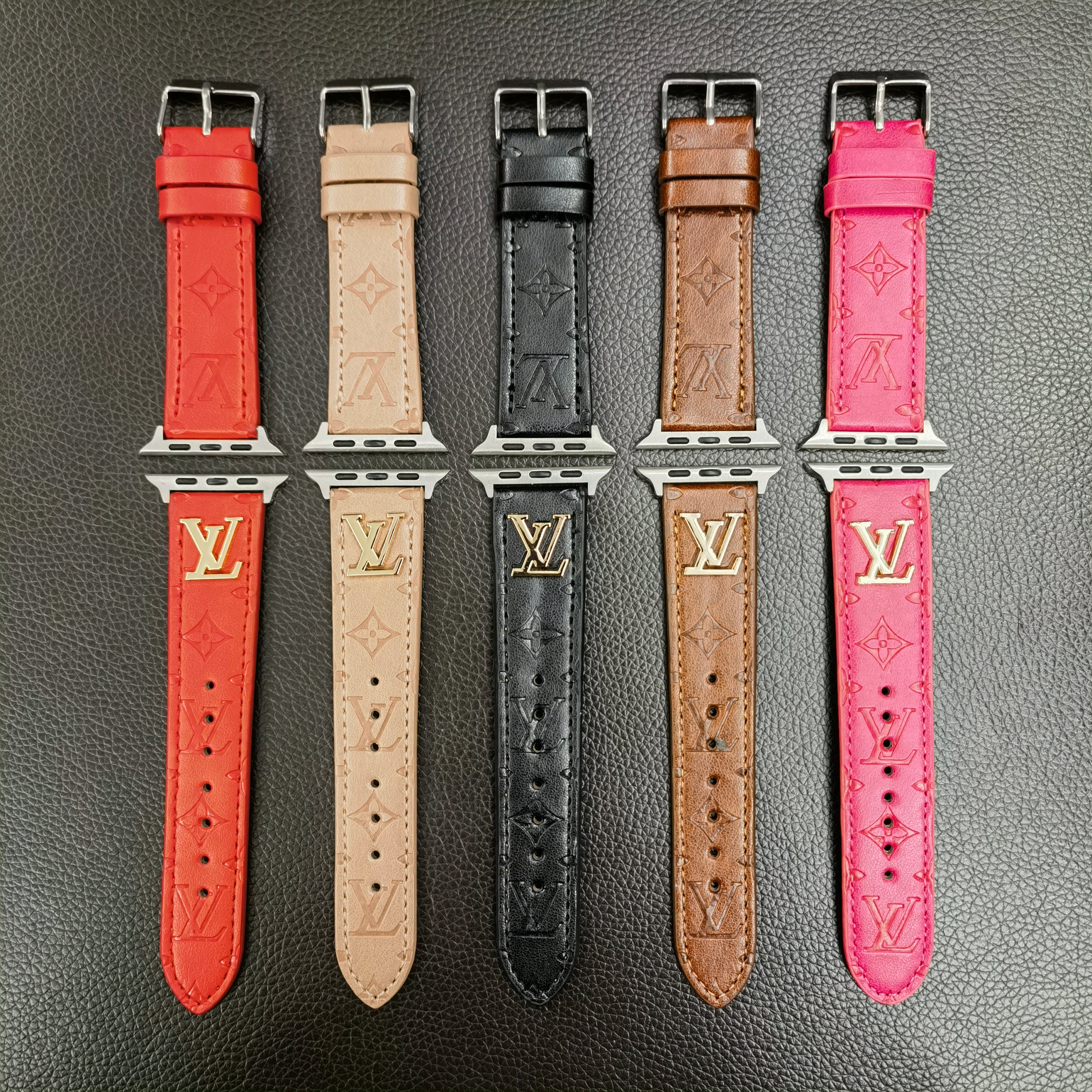 BAND METAL LOGO 3D EMBOSSED MONOGRAM LEATHER APPLE WATCH - Bestocase