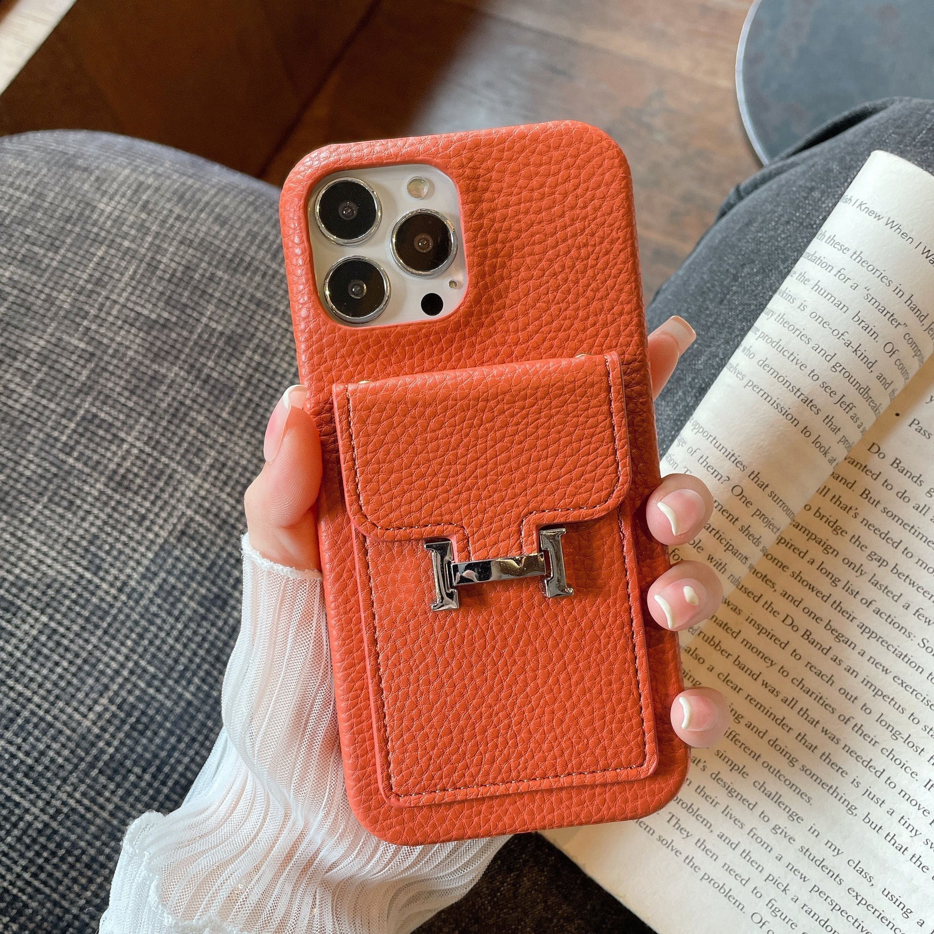 H Card Holder Leather iPhone Case - Bestocase