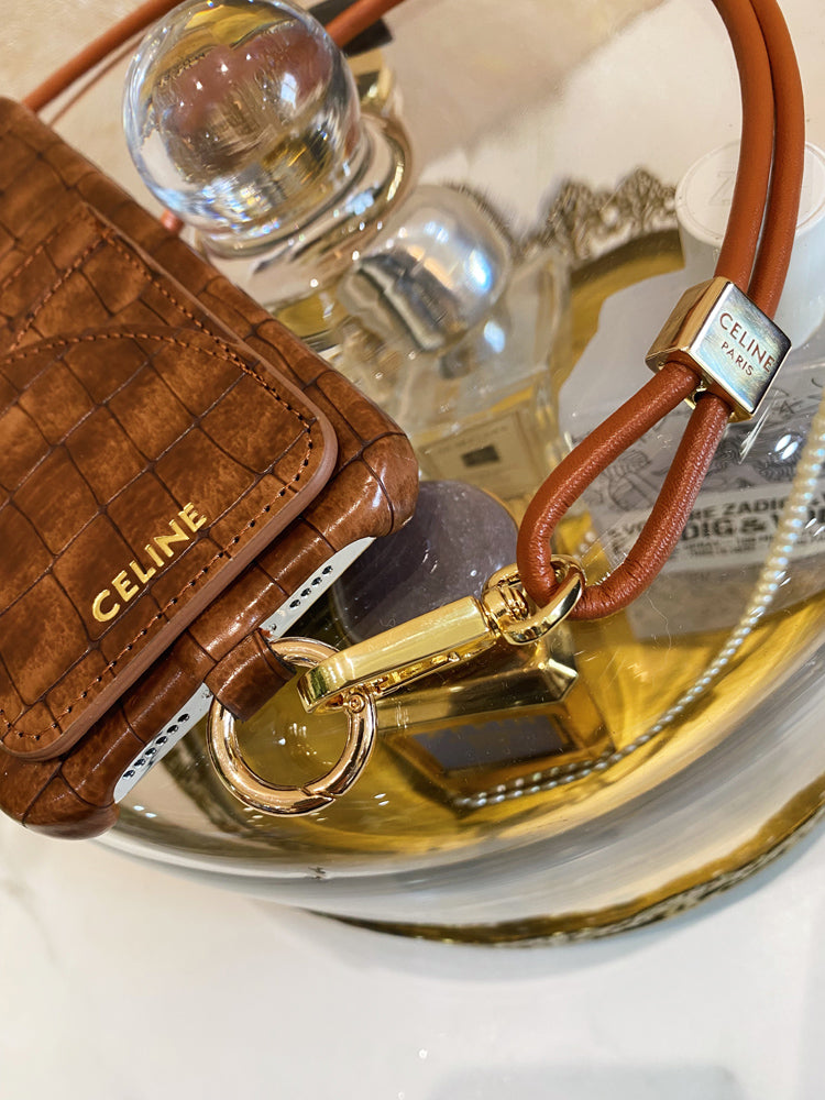 Alligator Print Celine iPhone Case With Card Holder And Strap Brown -EYP241415 - Bestocase