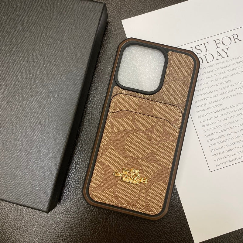 Coach iPhone Case With Card Holder Coffee -KB241416 - Bestocase