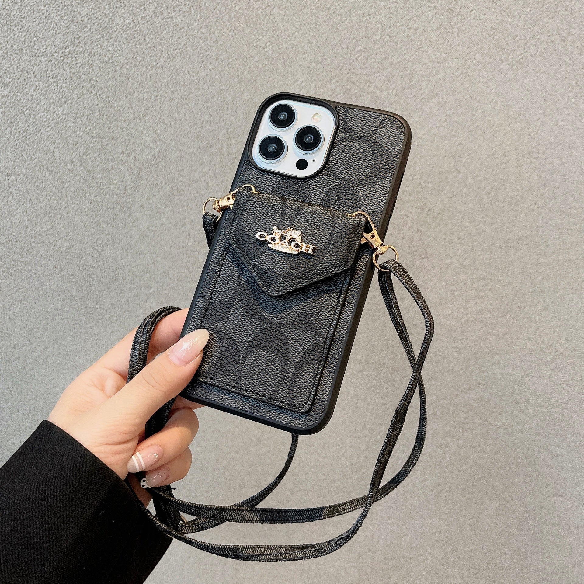 Coach iPhone Case With Card Holder And Strap Light Black -SJ240513 mysite