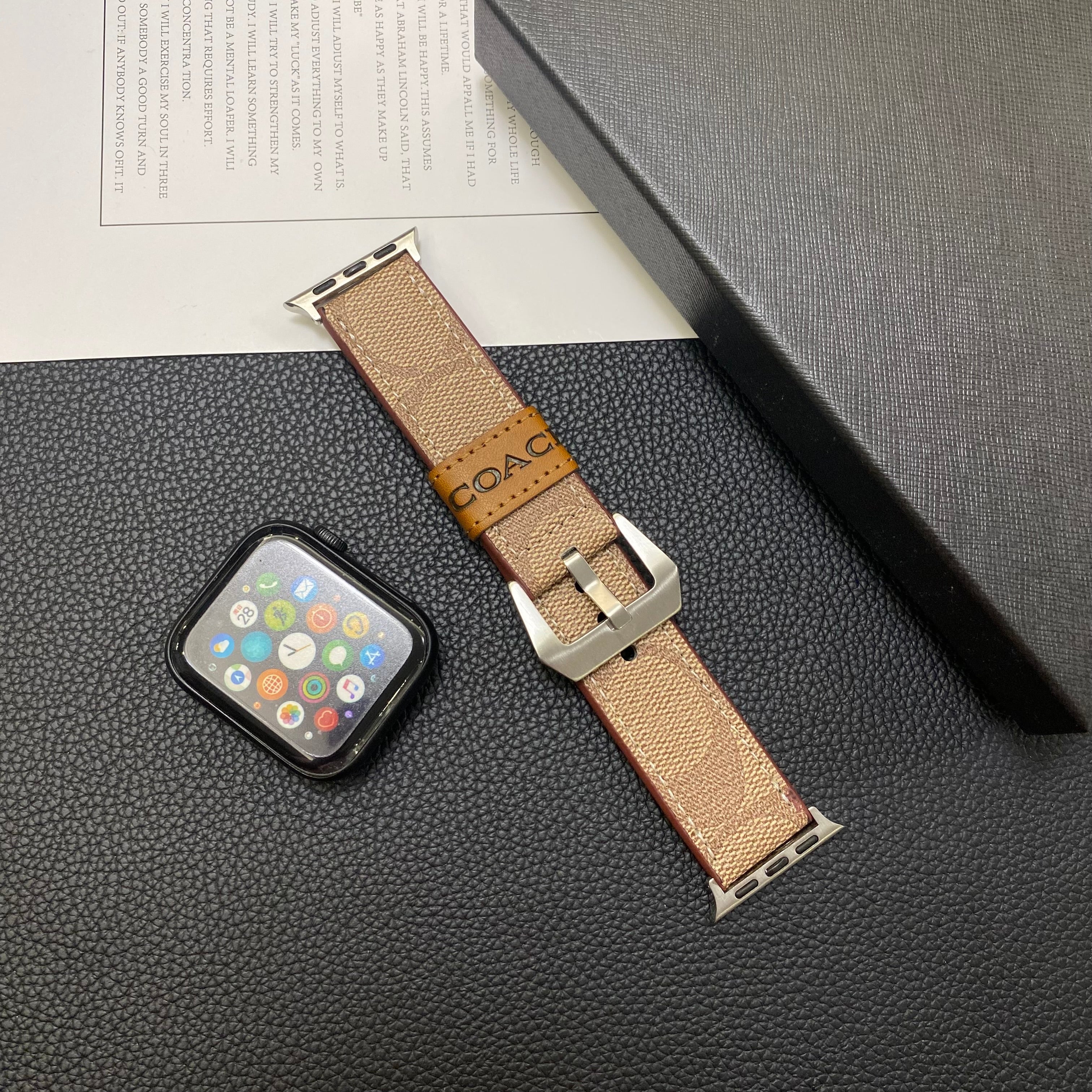 Leather Coach Apple Watch Band Light Brown-YHK244221710 - Bestocase