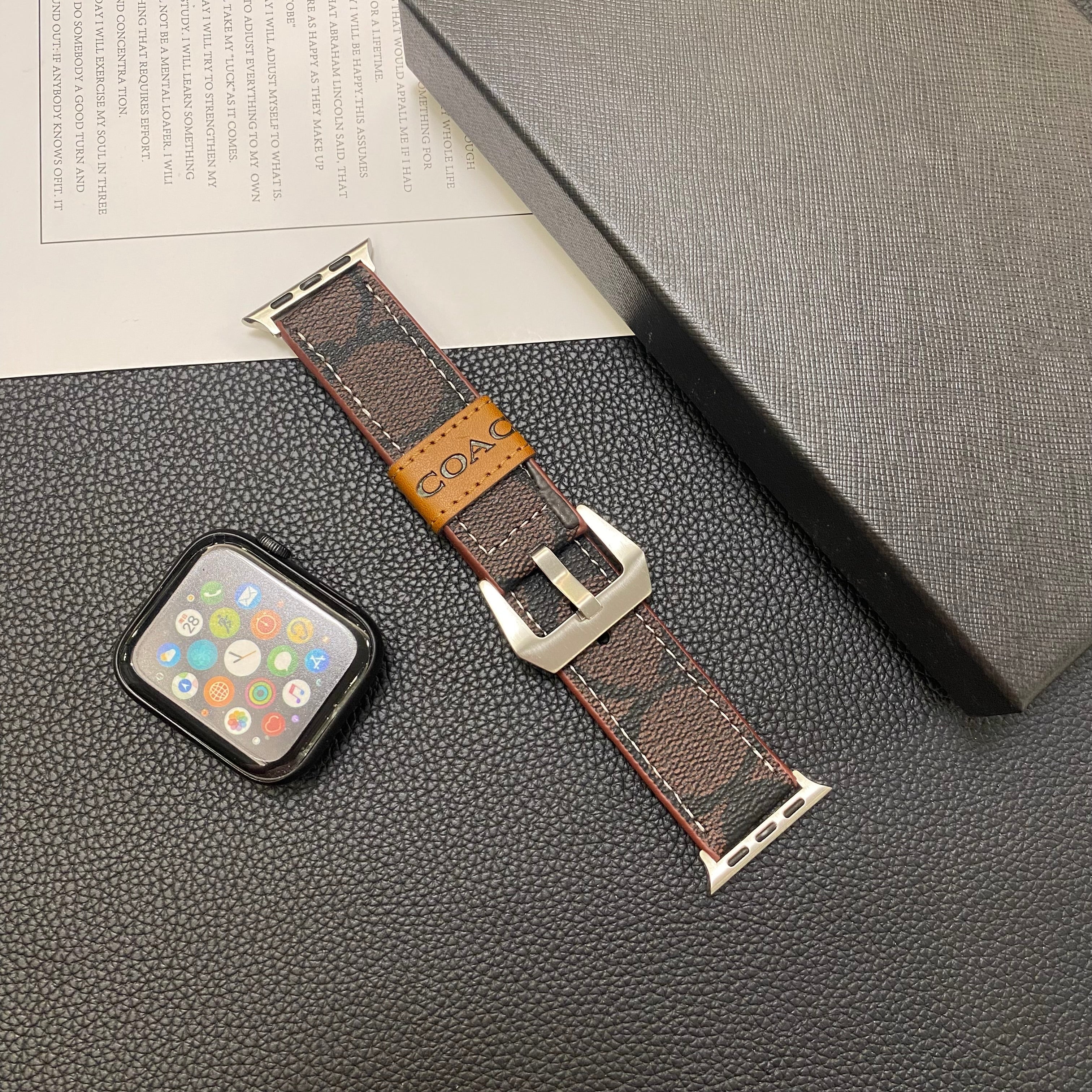Leather Coach Apple Watch Band Dark brown-YHK244221710 - Bestocase
