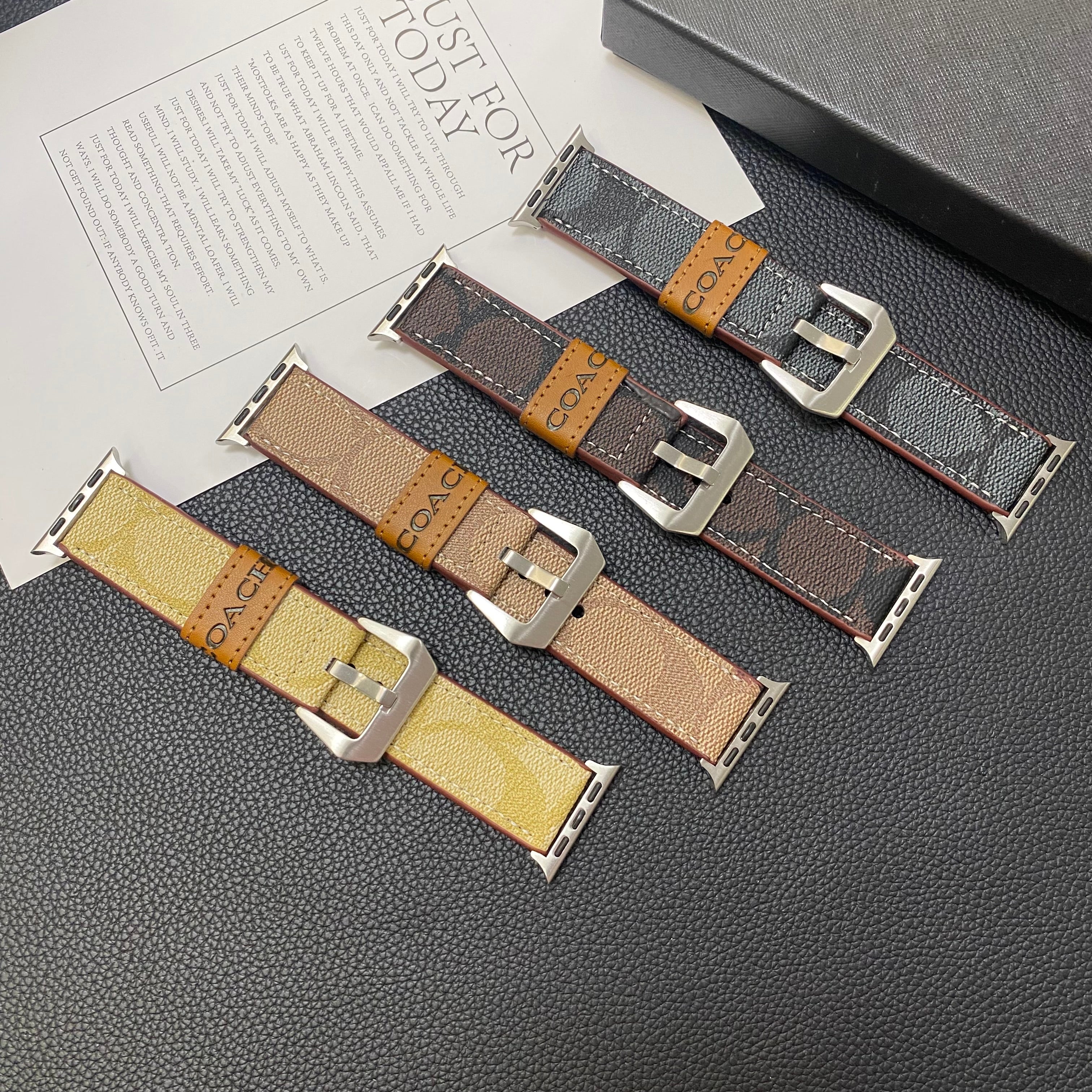 Leather Coach Apple Watch Band Light Brown-YHK244221710 - Bestocase