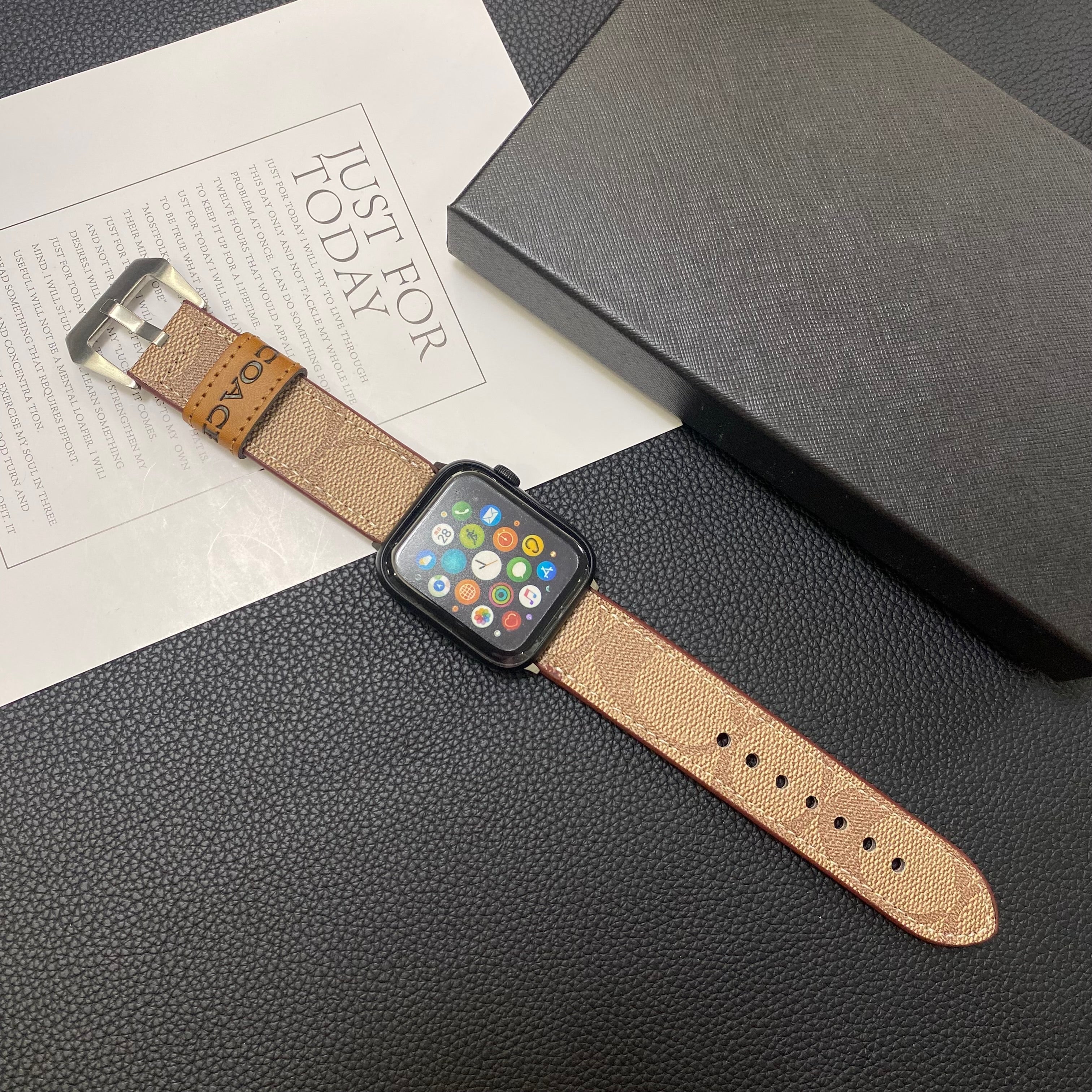 Leather Coach Apple Watch Band Light Brown-YHK244221710 - Bestocase