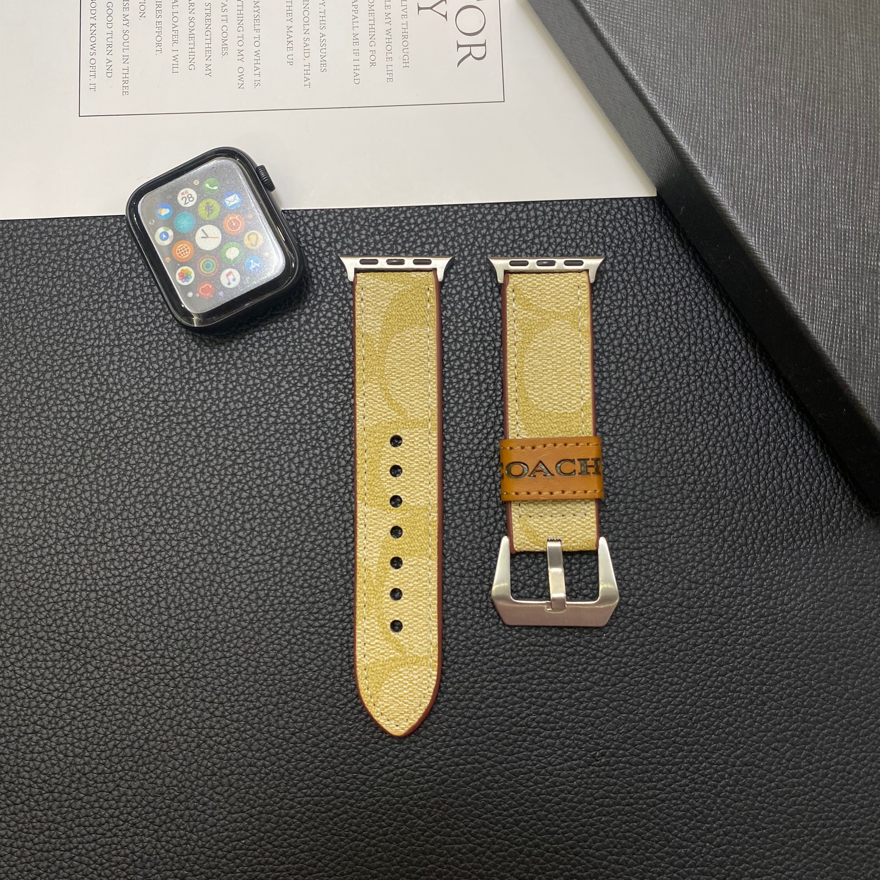 Leather Coach Apple Watch Band Coffee-YHK244221710 - Bestocase