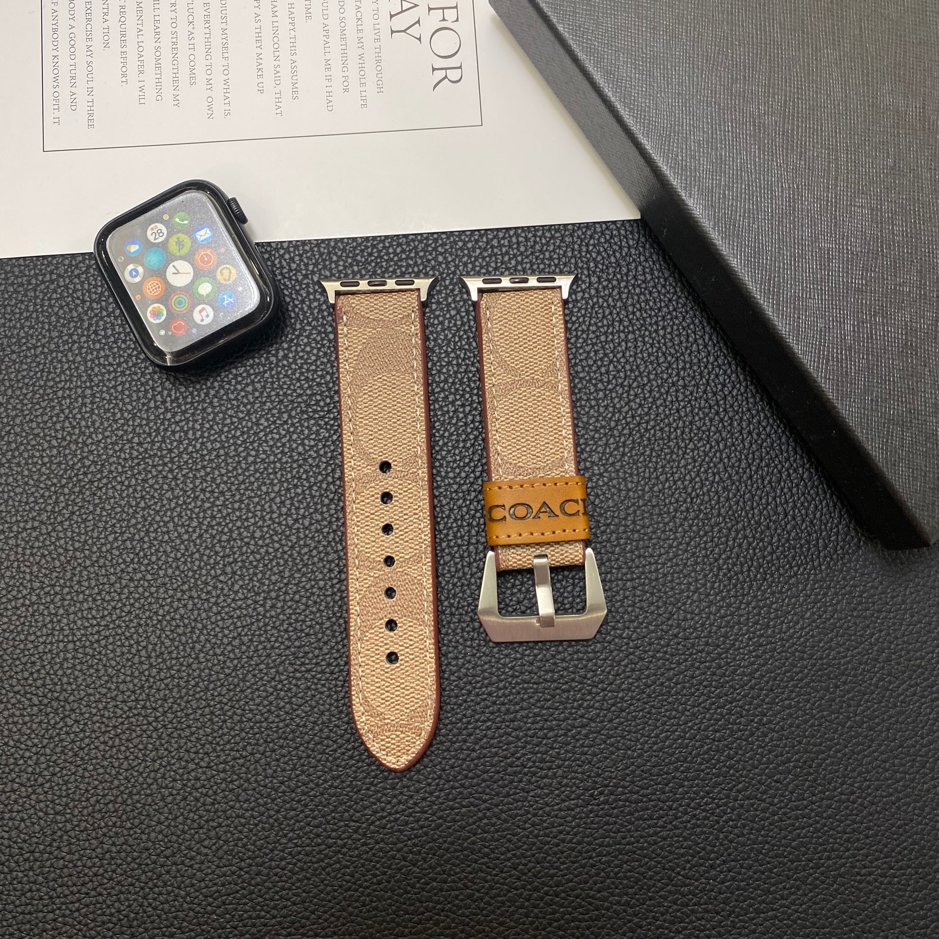 Leather Coach Apple Watch Band Light Brown-YHK244221710 - Bestocase