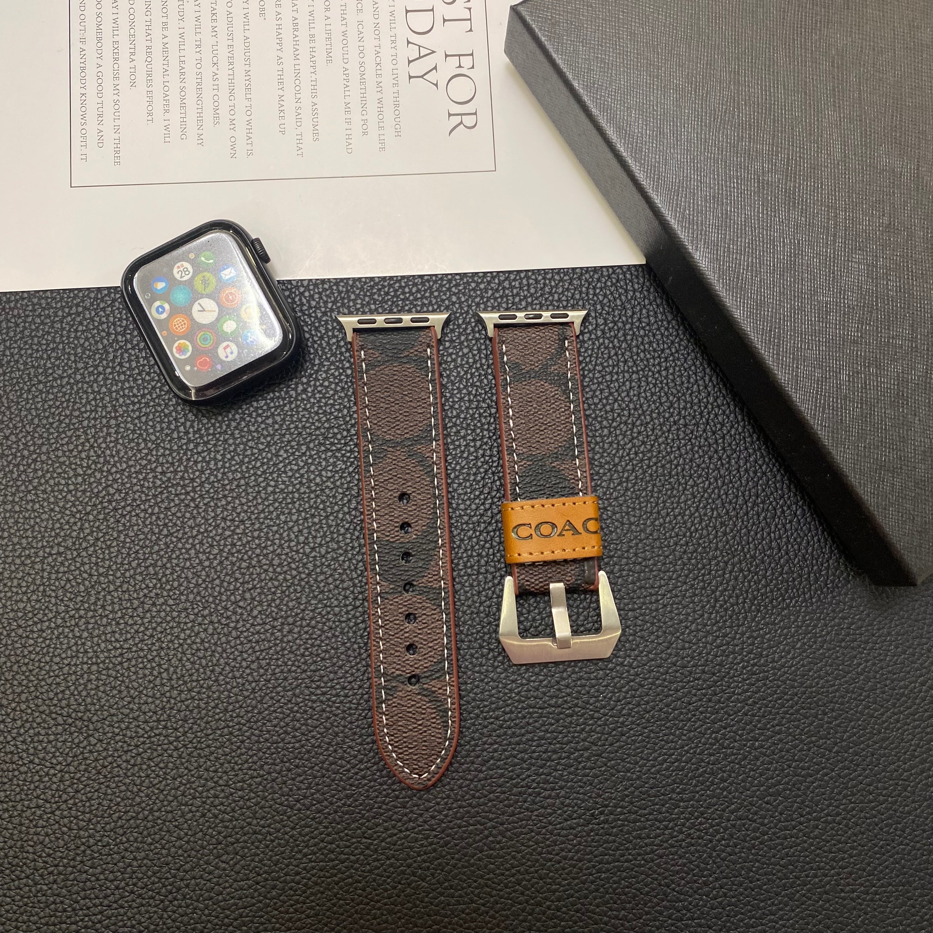 Leather Coach Apple Watch Band Dark brown-YHK244221710 - Bestocase