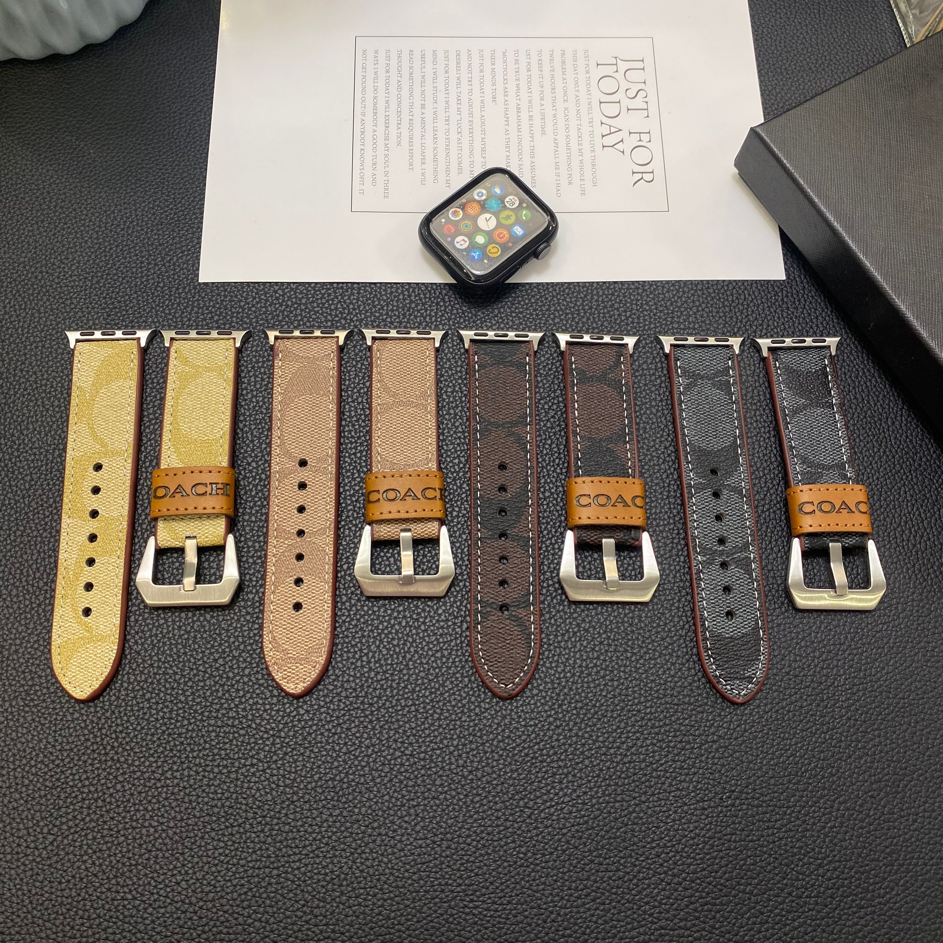 Leather Coach Apple Watch Band Dark brown-YHK244221710 - Bestocase