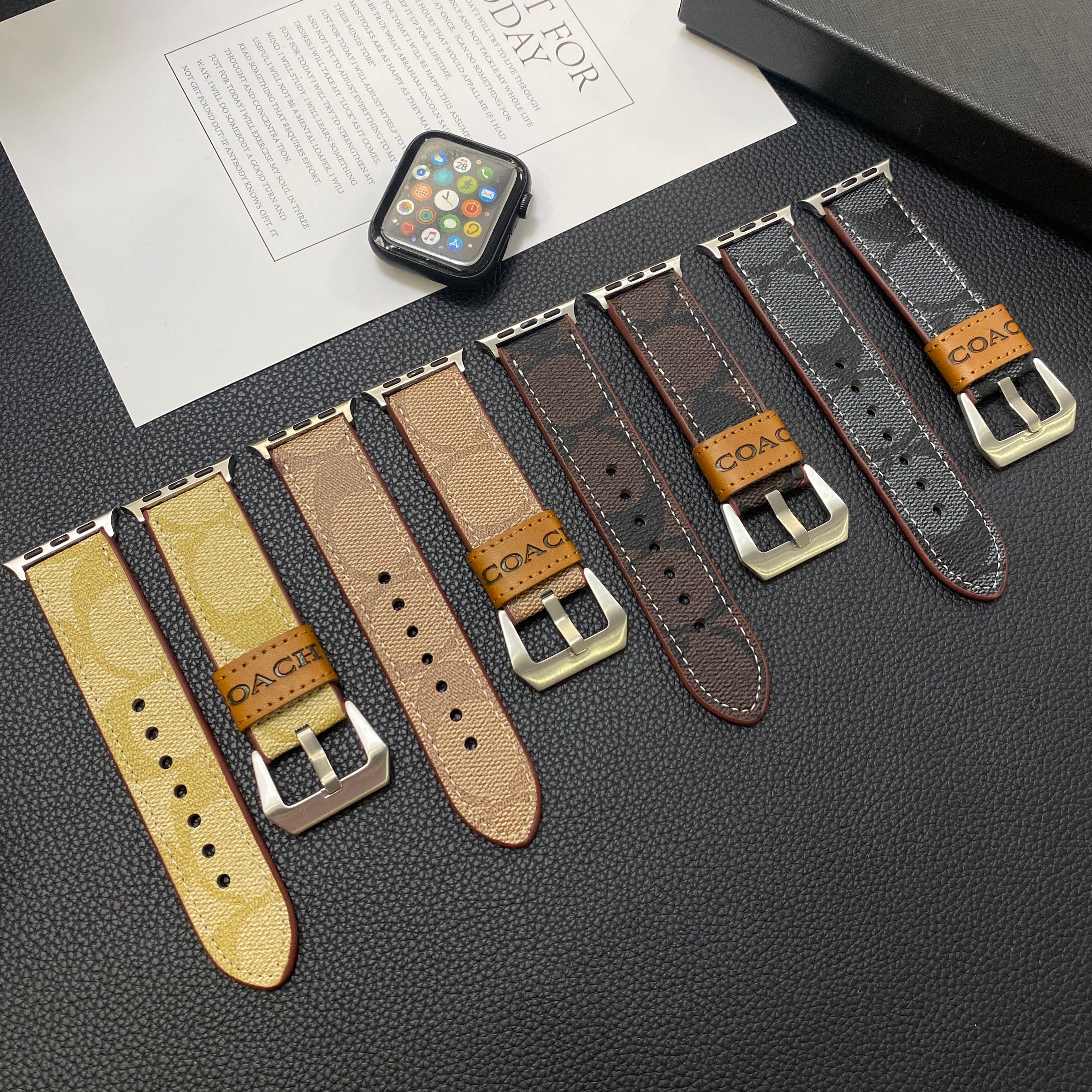 Leather Coach Apple Watch Band Coffee-YHK244221710 - Bestocase