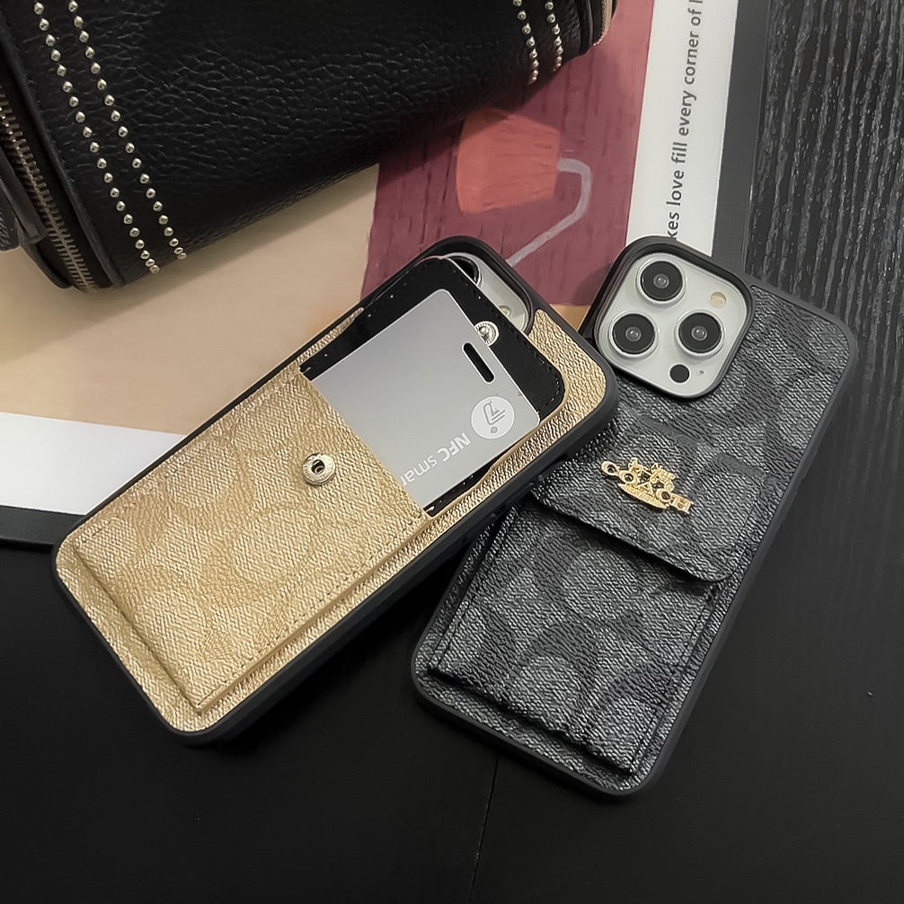 Coach iPhone Case With Card Holder Wallet Coffee  -SZK240425 - Bestocase