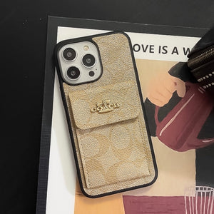 Coach iPhone Case With Card Holder Wallet Coffee  -SZK240425 - Bestocase
