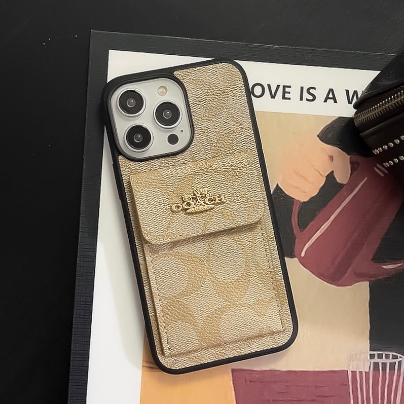 Coach iPhone Case With Card Holder Wallet Coffee  -SZK240425 - Bestocase