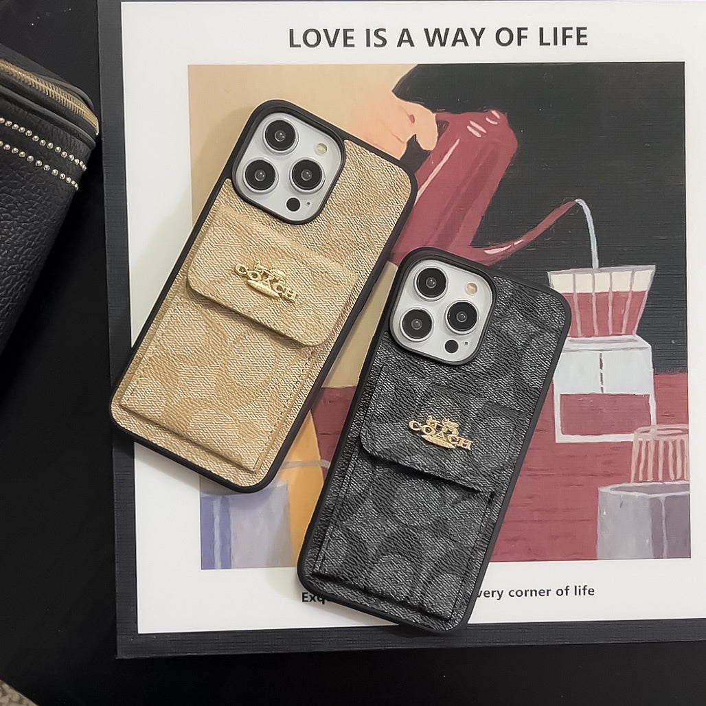 Coach iPhone Case With Card Holder Wallet Coffee  -SZK240425 - Bestocase