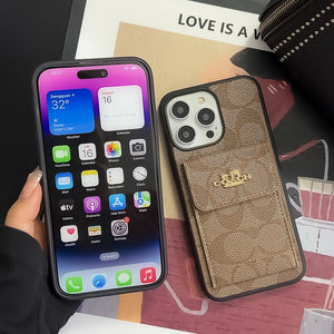 Coach iPhone Case With Card Holder Wallet Light Brown  -SZK240425 - Bestocase