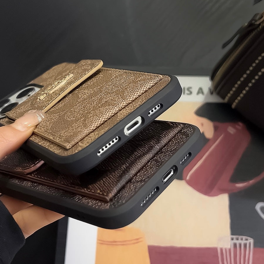 Coach iPhone Case With Card Holder Wallet Coffee  -SZK240425 - Bestocase