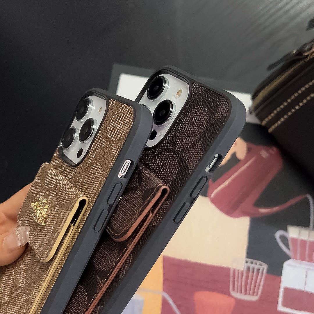 Coach iPhone Case With Card Holder Wallet Dark Brown  -SZK240425 - Bestocase