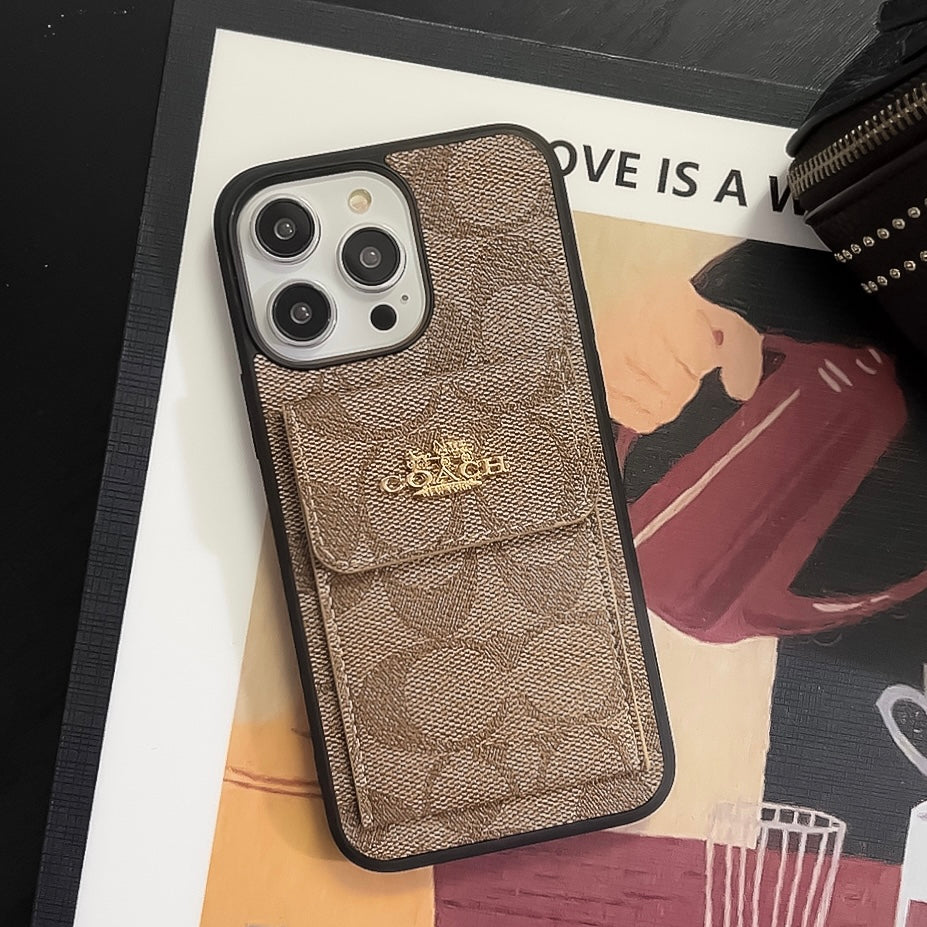Coach iPhone Case With Card Holder Wallet Light Brown  -SZK240425 - Bestocase