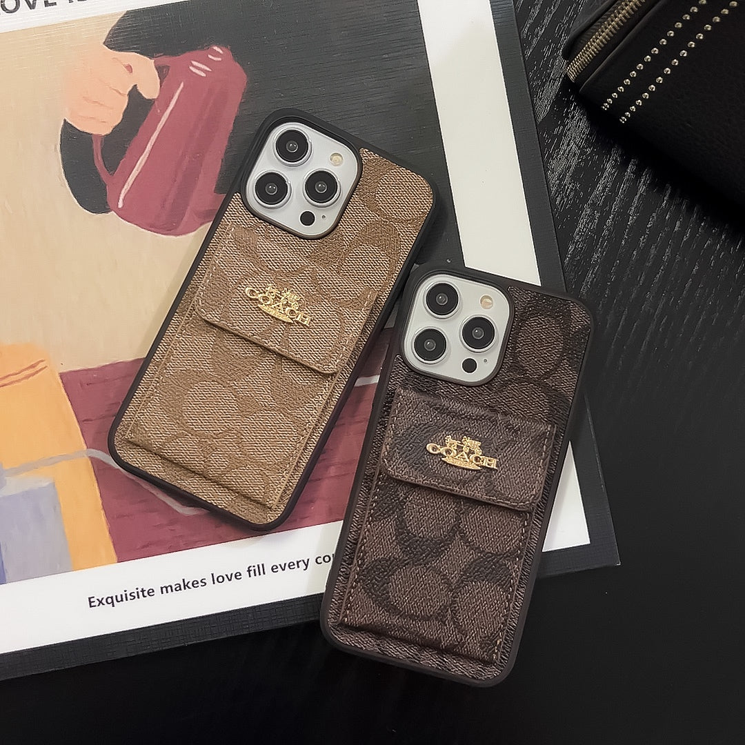 Coach iPhone Case With Card Holder Wallet Dark Brown  -SZK240425 - Bestocase