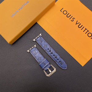 Leather Monogram Apple Watch Bands Leather Blue-YH24422 - Bestocase