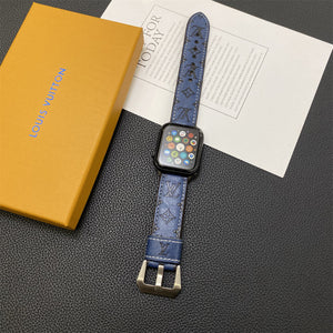 Leather Monogram Apple Watch Bands Leather Blue-YH24422 - Bestocase