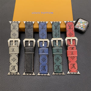 Leather Monogram Apple Watch Bands Leather Blue-YH24422 - Bestocase