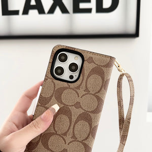 Coach iPhone Case  Leather Flip Case with Card Holder Brown-PTK241622 mysite