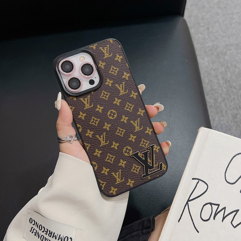 Lou Black Logo Leather iPhone Case - Bestocase