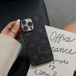 Lou Black Logo Leather iPhone Case - Bestocase