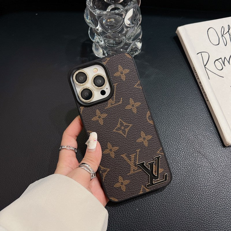 Lou Black Logo Leather iPhone Case - Bestocase