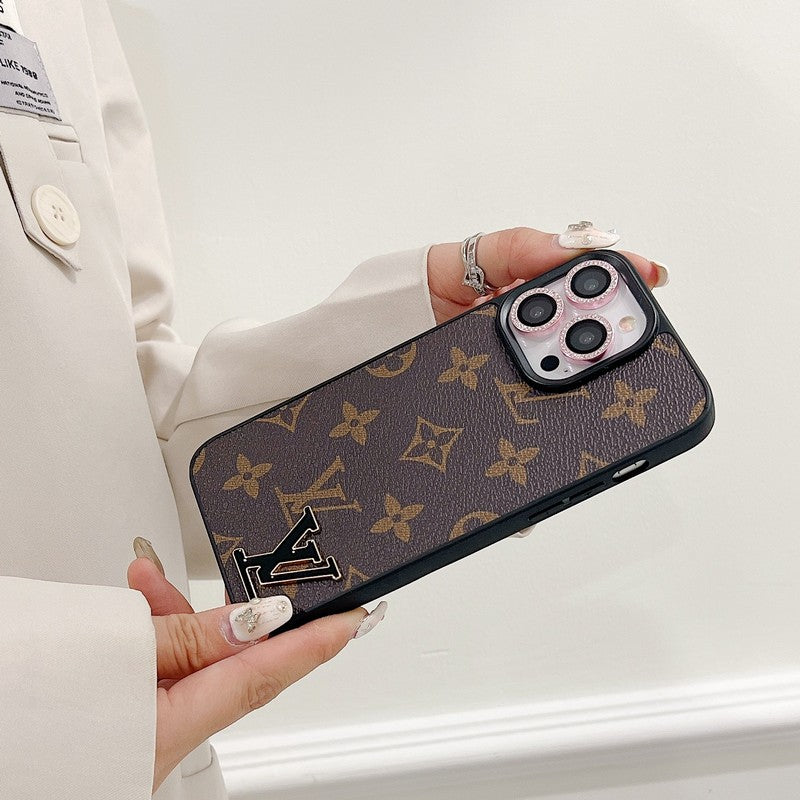 Lou Black Logo Leather iPhone Case - Bestocase