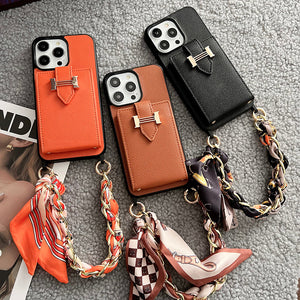 H Card Bag Scarves Leather iPhone Case - Bestocase