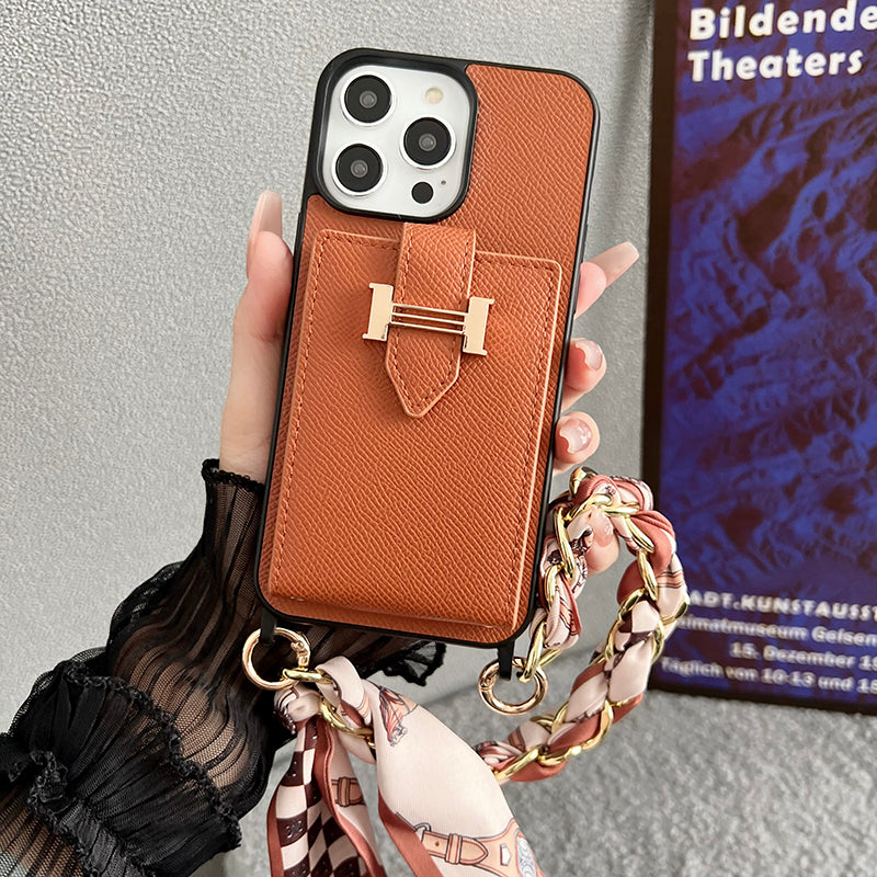 H Card Bag Scarves Leather iPhone Case - Bestocase