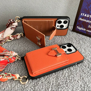 H Card Bag Scarves Leather iPhone Case - Bestocase