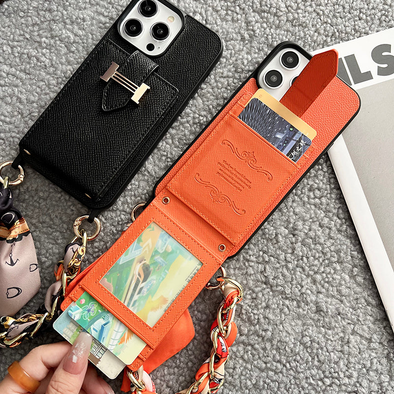 H Card Bag Scarves Leather iPhone Case - Bestocase