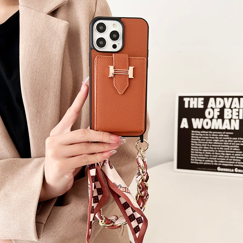 H Card Bag Scarves Leather iPhone Case - Bestocase