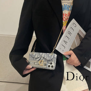 CD Black & Grey Fabric Card Bag Crossbody iPhone Case - Bestocase