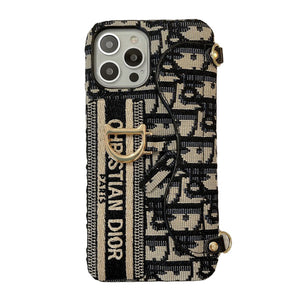 CD Black & Grey Fabric Card Bag Crossbody iPhone Case - Bestocase