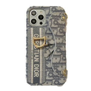 CD Black & Grey Fabric Card Bag Crossbody iPhone Case - Bestocase