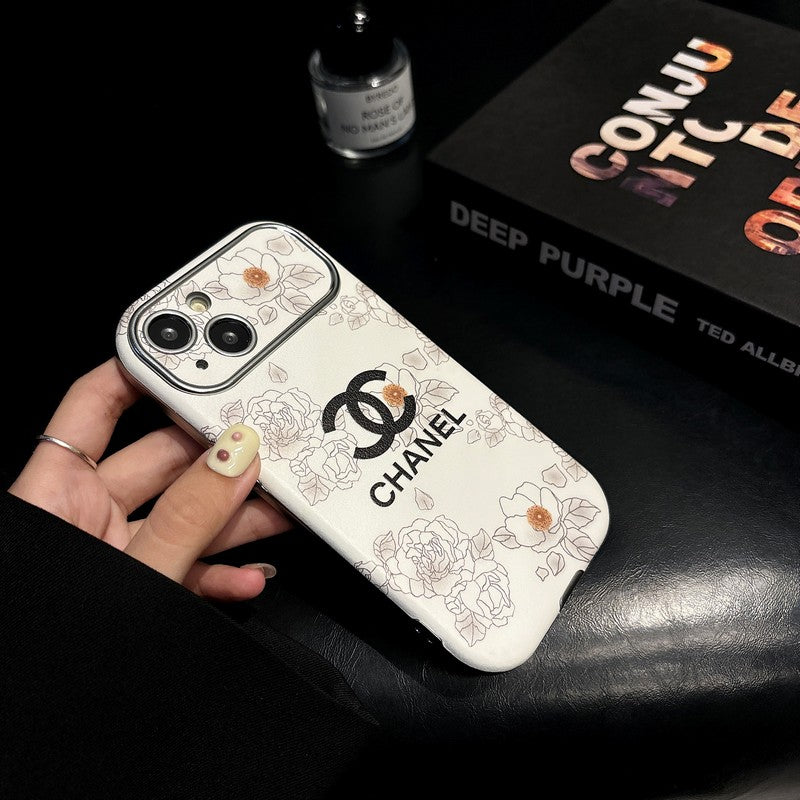 CC White & Brown Color Leather iPhone Case - Bestocase