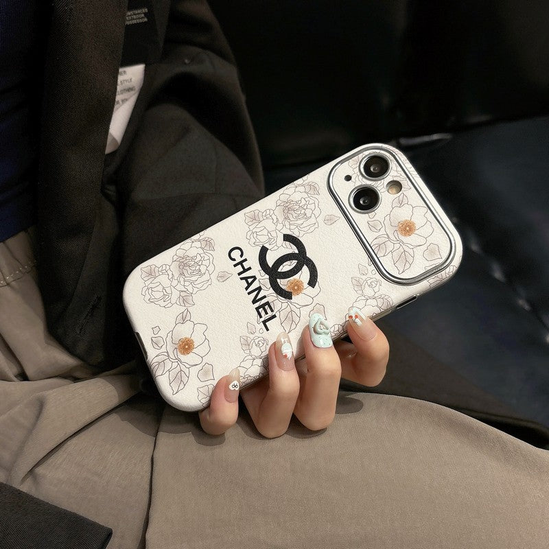 CC White & Brown Color Leather iPhone Case - Bestocase