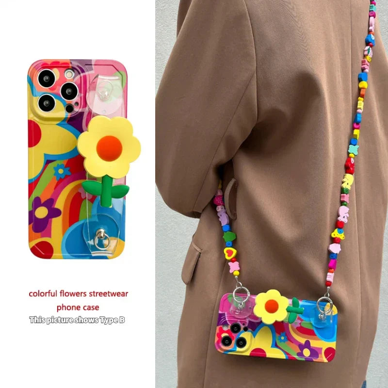 Flower With Lanyard Neck Strap  Silicone  iPhone Case - Bestocase