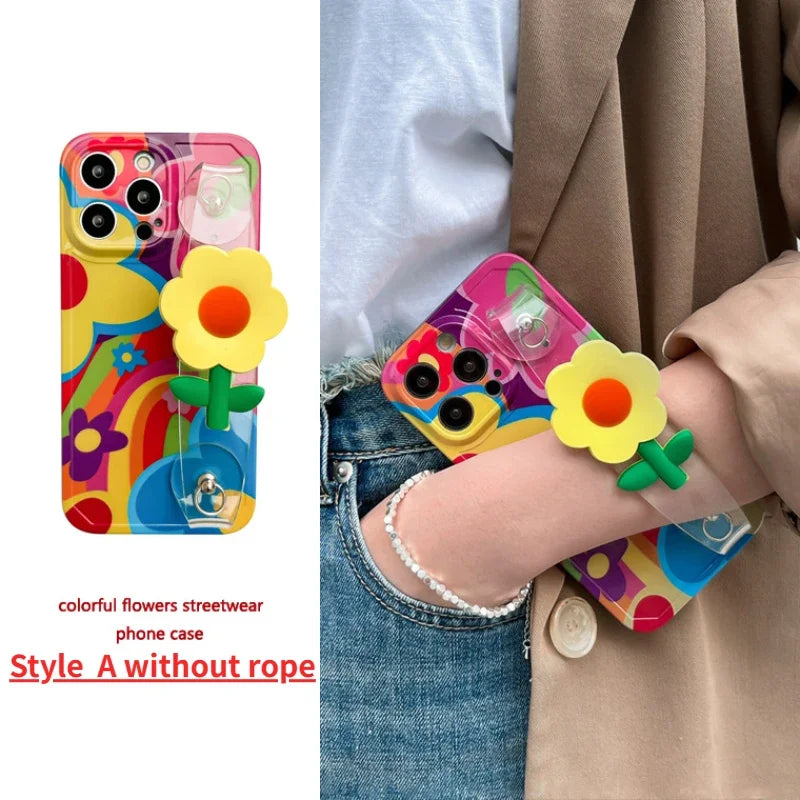 Flower With Lanyard Neck Strap  Silicone  iPhone Case - Bestocase