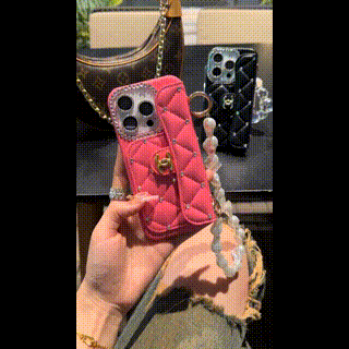 Luxury Wallet iPhone Case with Handle/Pearl Chain