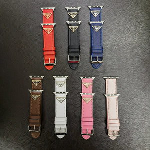 Double Triangle Monogram Label Leather Apple Watch Band - Bestocase