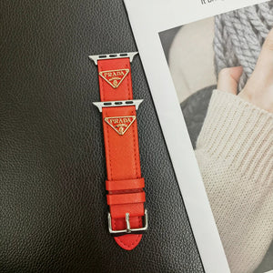 Double Triangle Monogram Label Leather Apple Watch Band - Bestocase