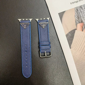 Double Triangle Monogram Label Leather Apple Watch Band - Bestocase